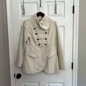 Blue Bird Off-White Winter Military Band Pea Coat, Women’s Size Large